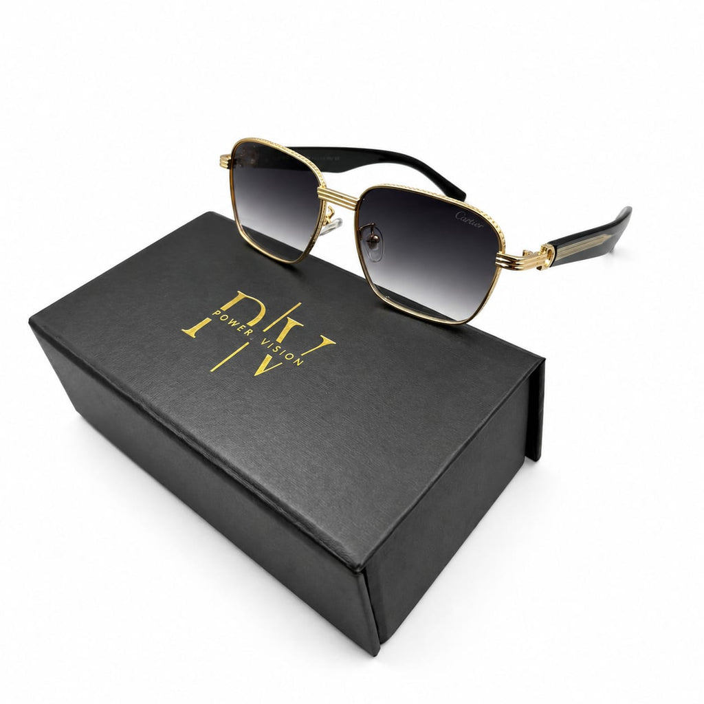 CR 2734 - SUNGLASS - SOFT SQUARE - GOLDEN - BLACK - GREY GRADIENT - DESIGNER - PREMIUM - UNISEX