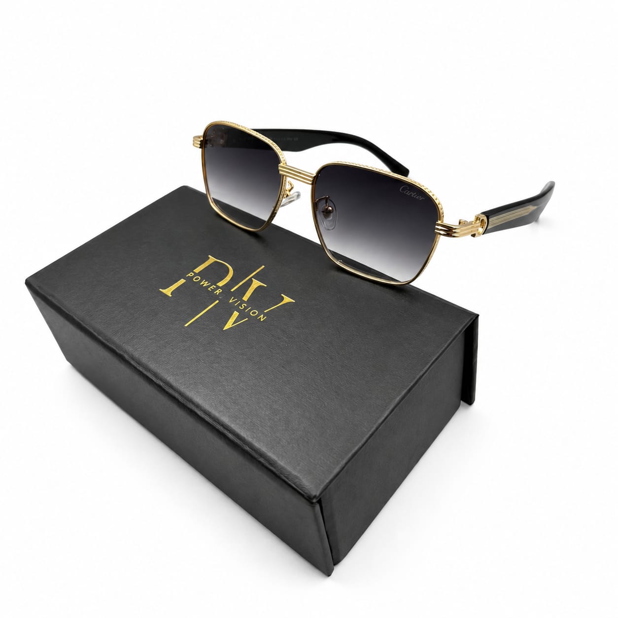 CR 2734 - SUNGLASS - SOFT SQUARE - GOLDEN - BLACK - GREY GRADIENT - DESIGNER - PREMIUM - UNISEX