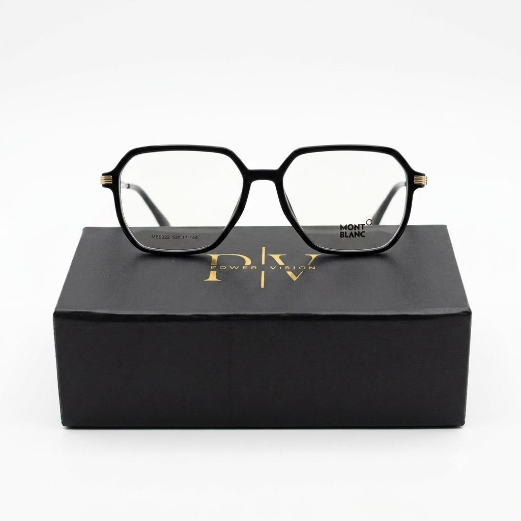 MB 80322 - EYEGLASS - HEXAGONAL GEOMETRIC - GLOSSY BLACK - DESIGNER FLEXIBLE SIDES - PREMIUM