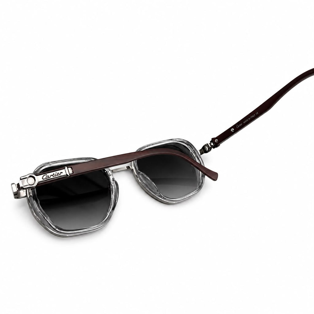 CR 23587 - SHADES - OCTAGON - GUN METALLIC GREY - BROWN WOODEN - BRANDING - PREMIUM