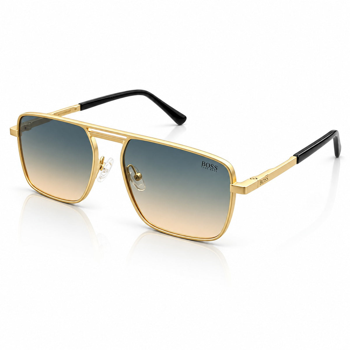 BOSS 98280 - FLAT TOP - DOUBLE BRIDGE SQUARE - MATTE GOLD + BLACK - SEA GREEN WARM LENSES