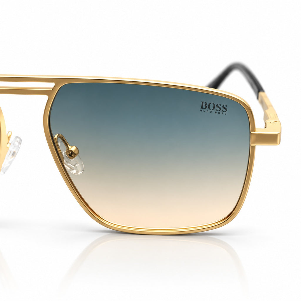 BOSS 98280 - FLAT TOP - DOUBLE BRIDGE SQUARE - MATTE GOLD + BLACK - SEA GREEN WARM LENSES