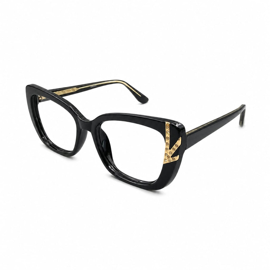 EYEWEAR 82098 - GLOSSY BLACK - GOLD DECORATIVE - CATEYE - INNER METAL CORE - PREMIUM - LADIES