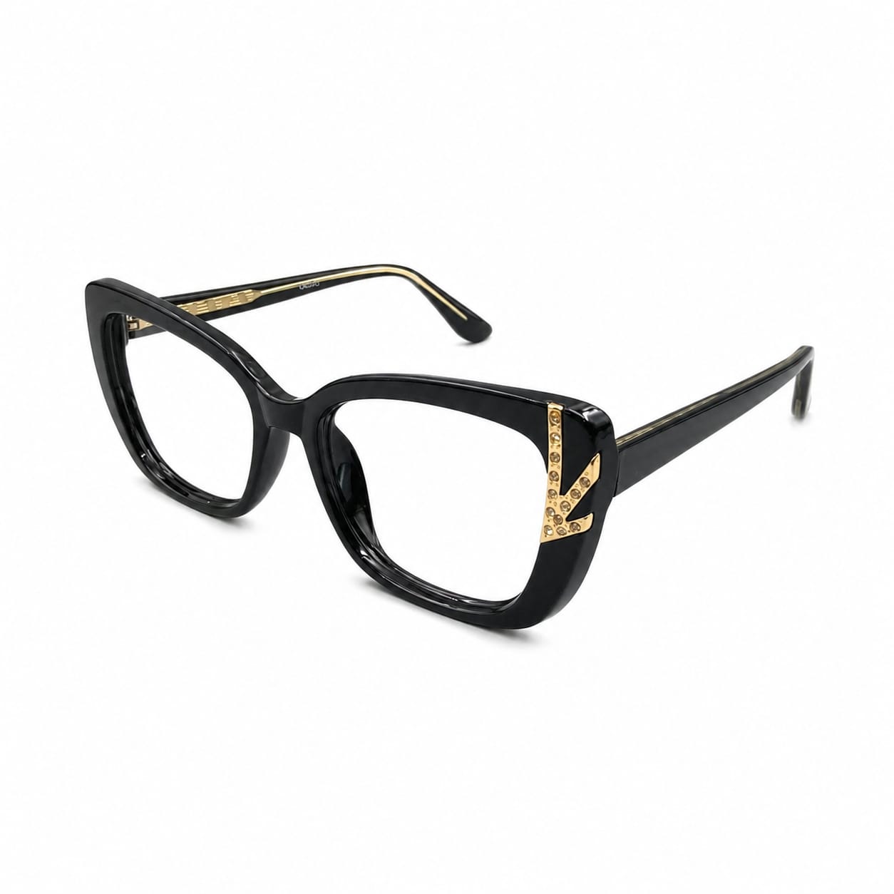 EYEWEAR 82098 - GLOSSY BLACK - GOLD DECORATIVE - CATEYE - INNER METAL CORE - PREMIUM - LADIES