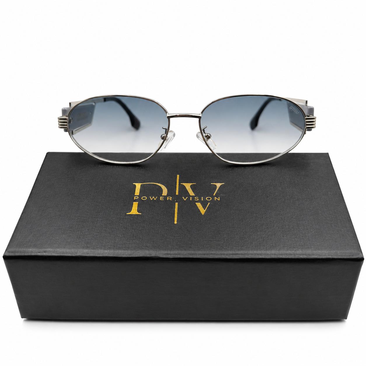 MIU MIU 2728 - DESIGNER - OVAL - SILVER - GREY TEMPLES - WATER BLUE LENSES - PREMIUM - WOMEN