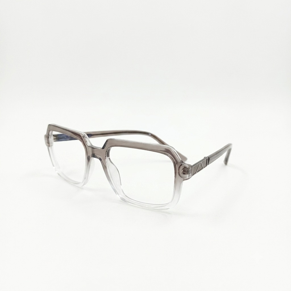 TR 251137 - EYEGLASS - MEN - GEOMETRIC SQUARE - ANGULAR EDGES - SPRING HINGES - GREY TRANSLUCENT