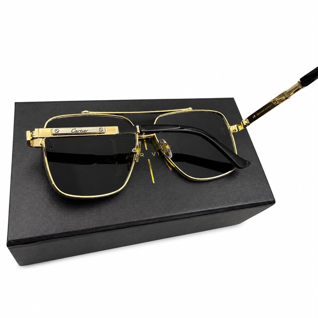 CR 8220 - CLASSY - DOUBLE BRIDGE - GOLDEN BLACK - BRANDING TEMPLES - DURABLE HINGES - MEN - PREMIUM