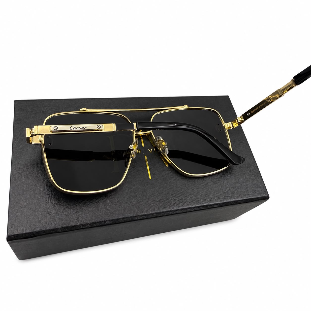 CR 8220 - CLASSY - DOUBLE BRIDGE - GOLDEN BLACK - BRANDING TEMPLES - DURABLE HINGES - MEN - PREMIUM