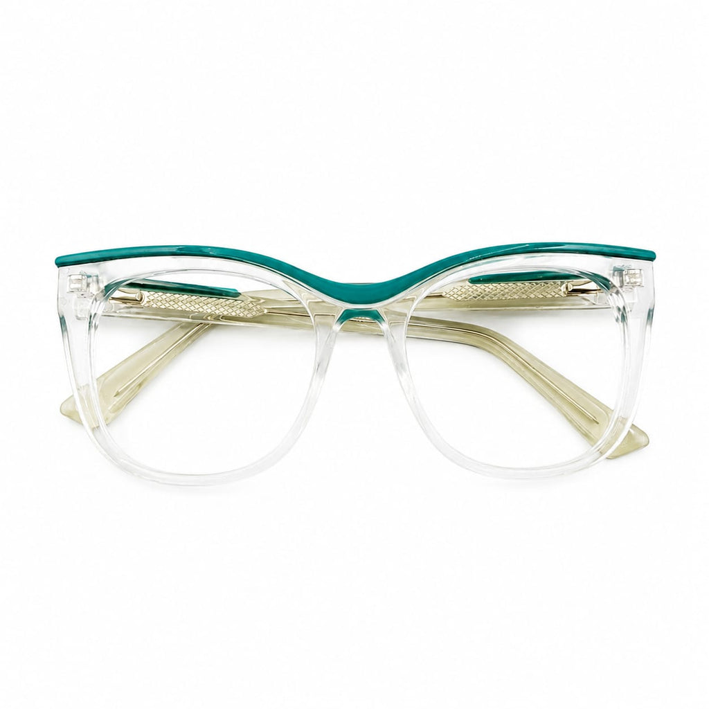 LUXURIOUS 82089 - OVERSIZE - CATEYE SQUARE - TRANSPARENT + SEA GREEN - METAL CORE INSERTED - WOMEN