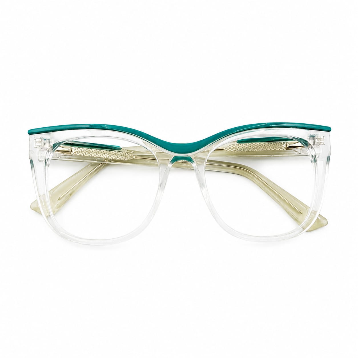 LUXURIOUS 82089 - OVERSIZE - CATEYE SQUARE - TRANSPARENT + SEA GREEN - METAL CORE INSERTED - WOMEN
