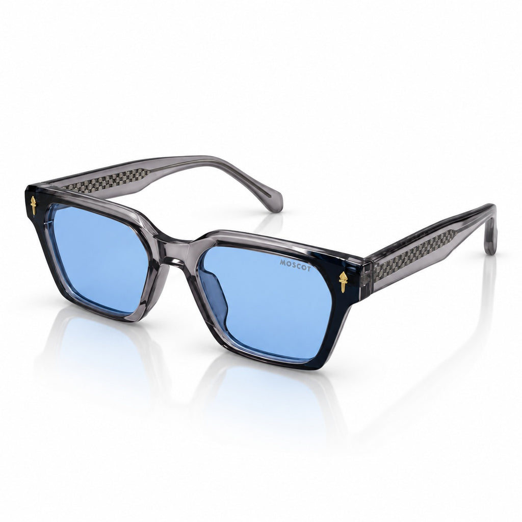 MOSCOT 2349 - ACETATE - ANGULAR SQUARE - GREY TRANSPARENT - BLUE TINT - QUALITY