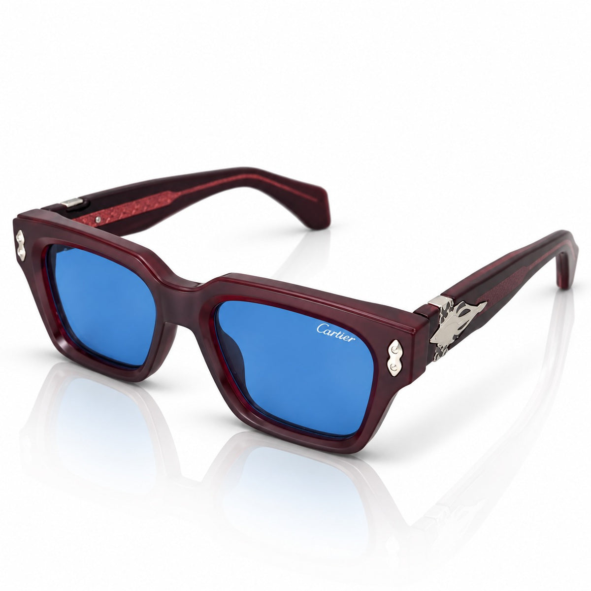 CARTIER - RICH - RED WINE - MATTE BLACK COATED - SQUARE - TINTED BLUE - ACETATE - 2026