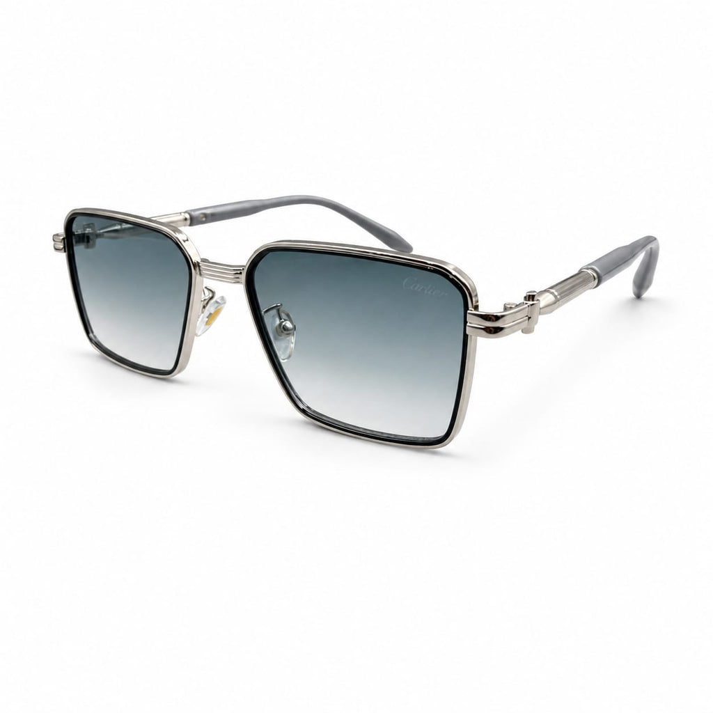 CR 2771 - SUNGLASS - SQUARE - SILVER - GREY - BLACK OUTLINE - ICE BLUE - PREMIUM  - UNISEX