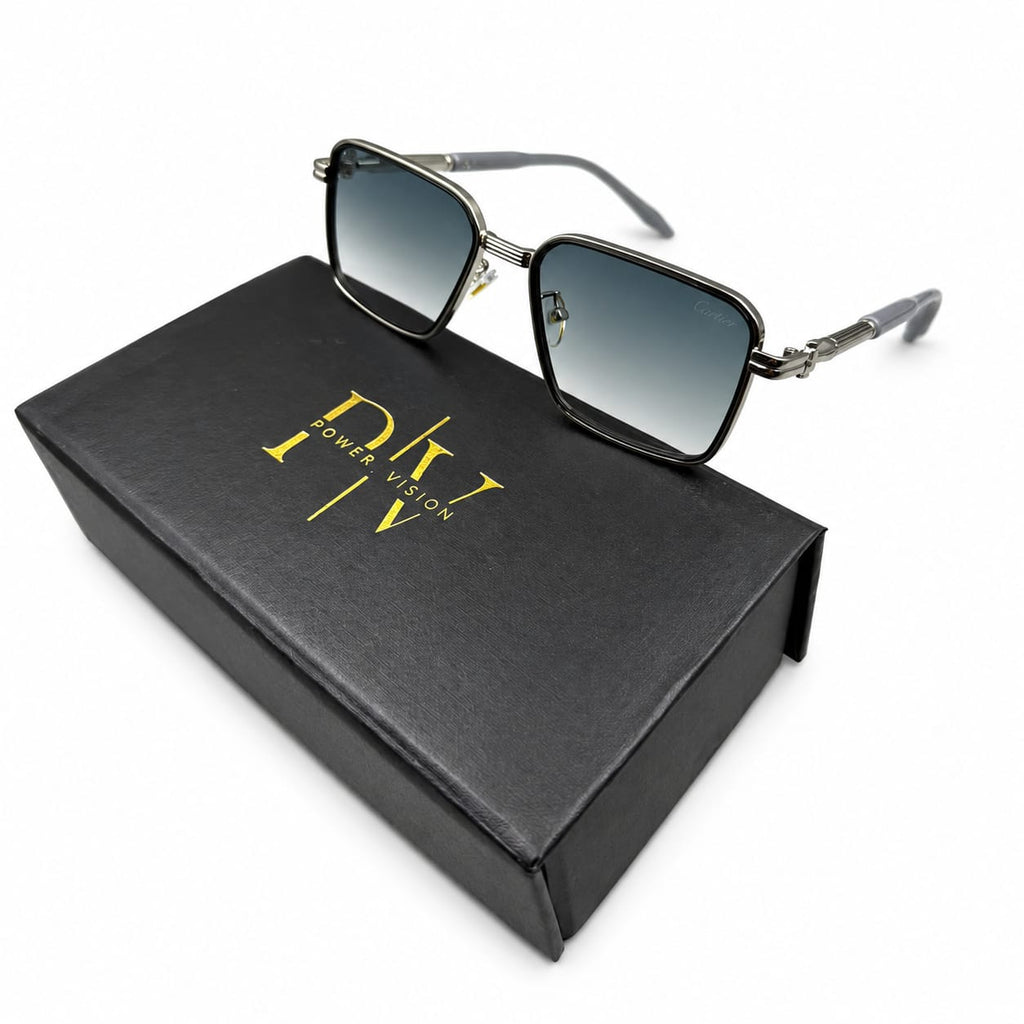 CR 2771 - SUNGLASS - SQUARE - SILVER - GREY - BLACK OUTLINE - ICE BLUE - PREMIUM  - UNISEX