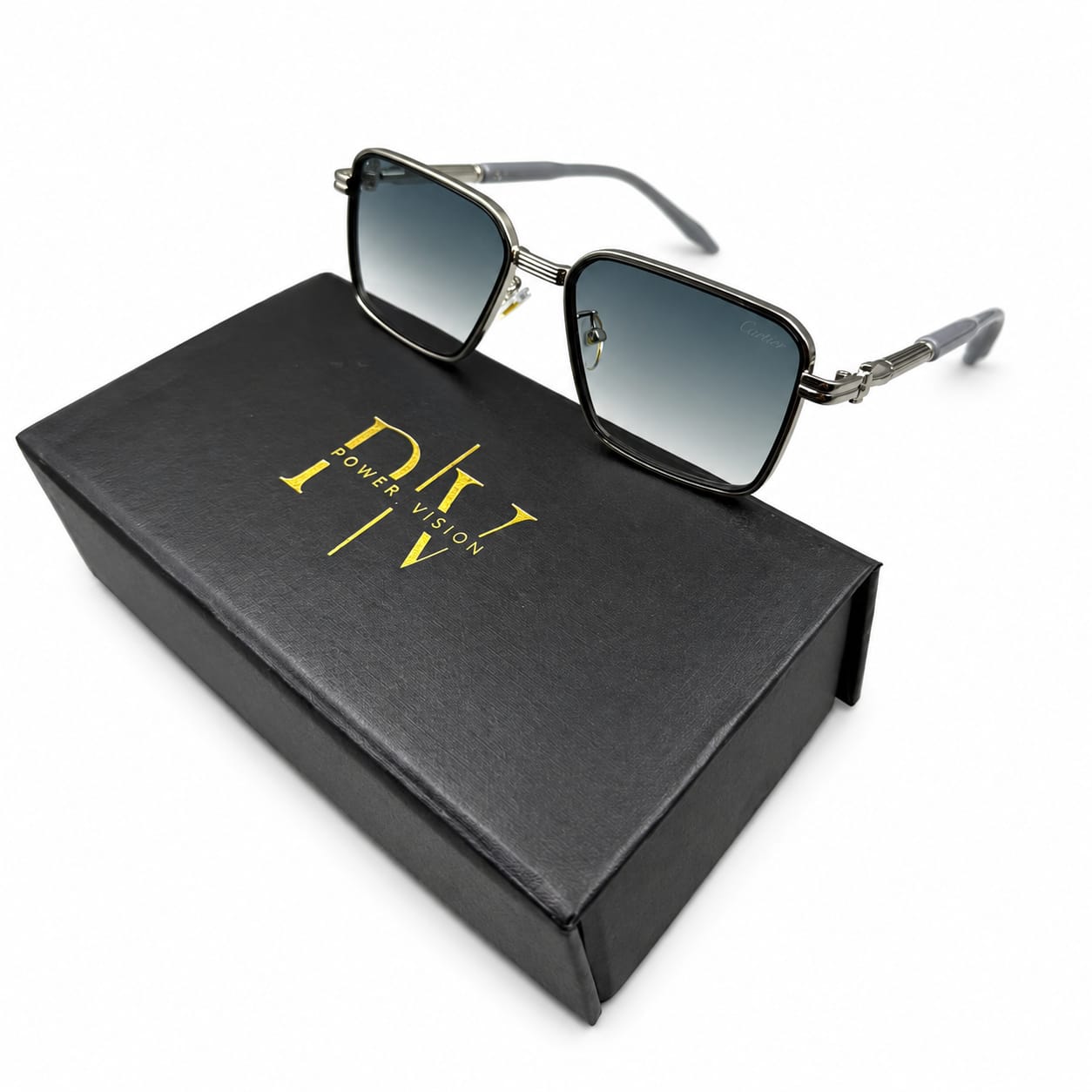 CR 2771 - SUNGLASS - SQUARE - SILVER - GREY - BLACK OUTLINE - ICE BLUE - PREMIUM  - UNISEX