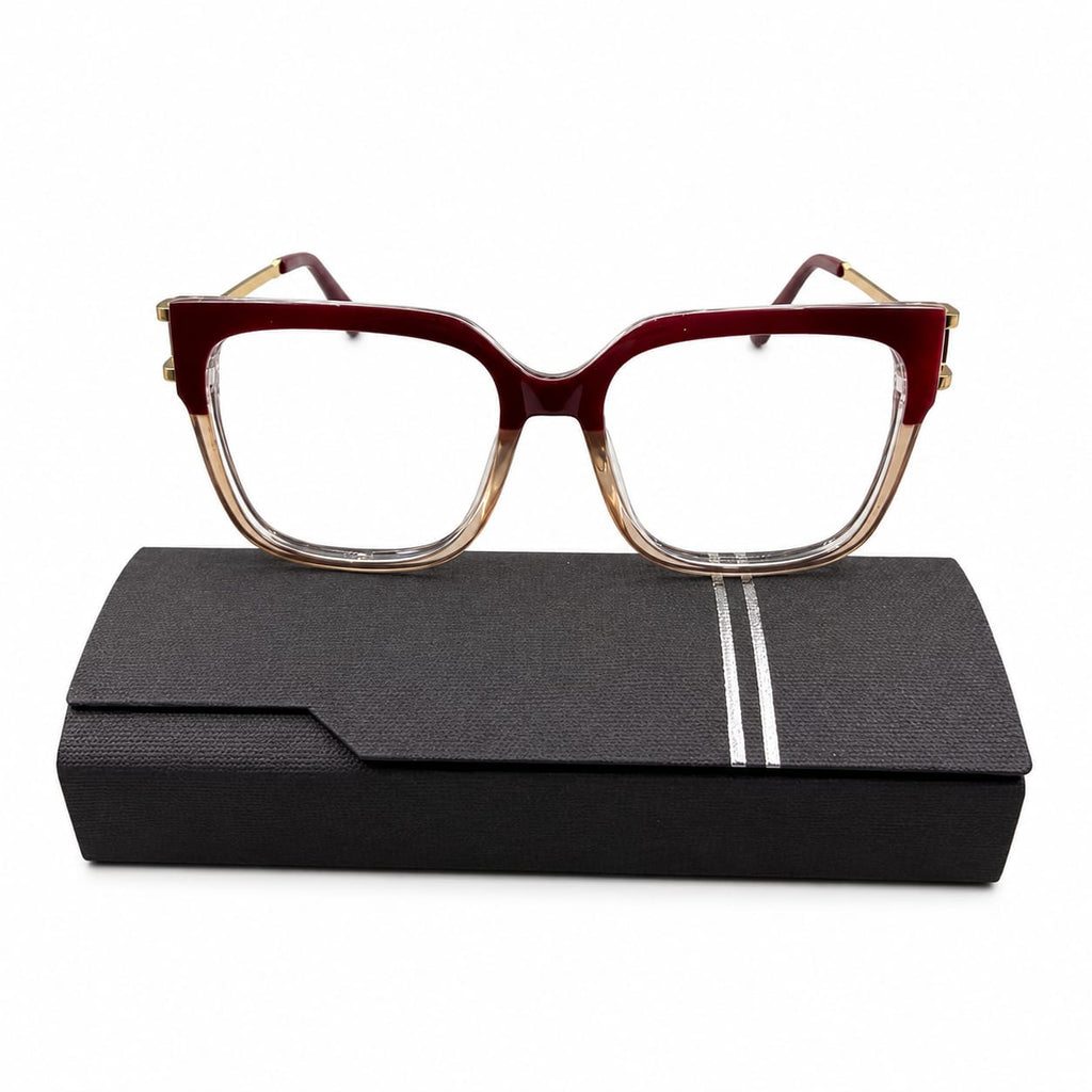 GORGEOUS 82113 - OVERSIZE SQUARE - BURGUNDY WINE + CHAMPAGNE + GOLDEN SPRING TEMPLES - PREMIUM