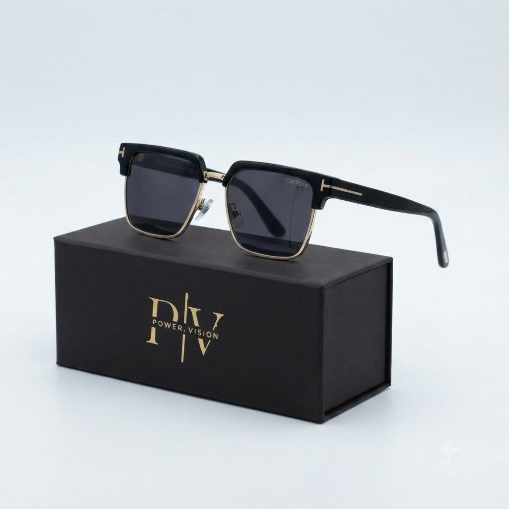 TF 9820 - SUNGLASS - CLUB MASTER SQUARE - BLACK GOLDEN - DESIGNER - PREMIUM QUALITY