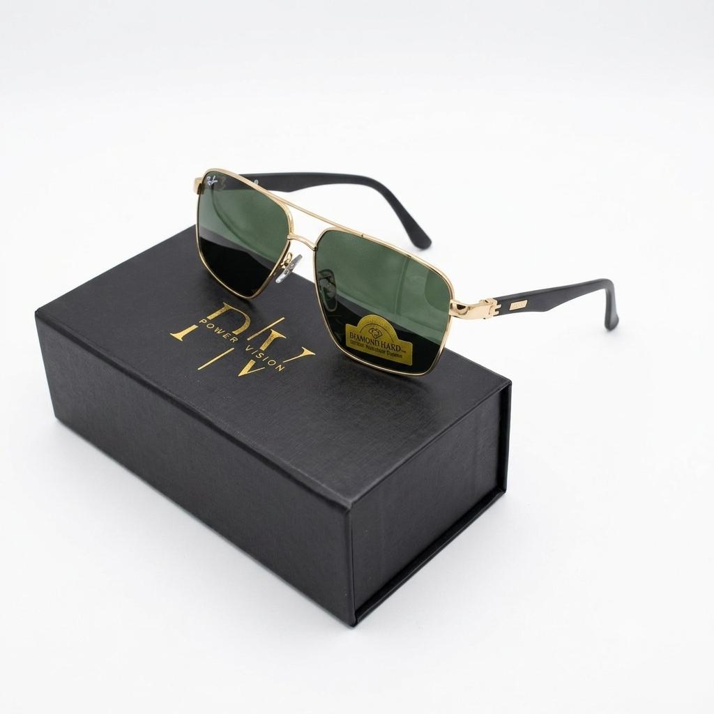 RB 5713 - SUNGLASS - METAL - DOUBLE BRIDGE FIBRE SPRING SIDE - GOLDEN - BLACK - DIAMOND HARD - PREMIUM
