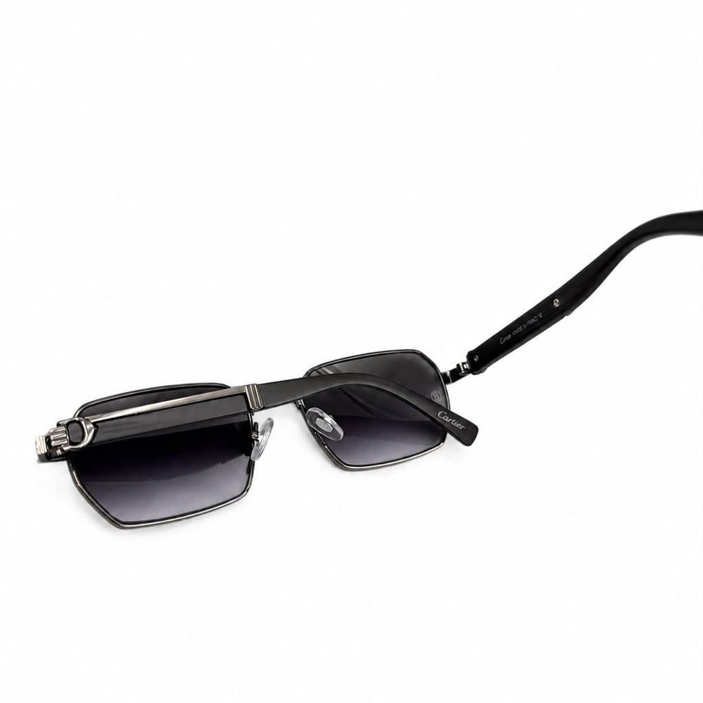 CR 23670 - SUNGLASS - CUT SQUARE - GUN METALLIC - GREY WOOD - GREY GRADIENT - PREMIUM