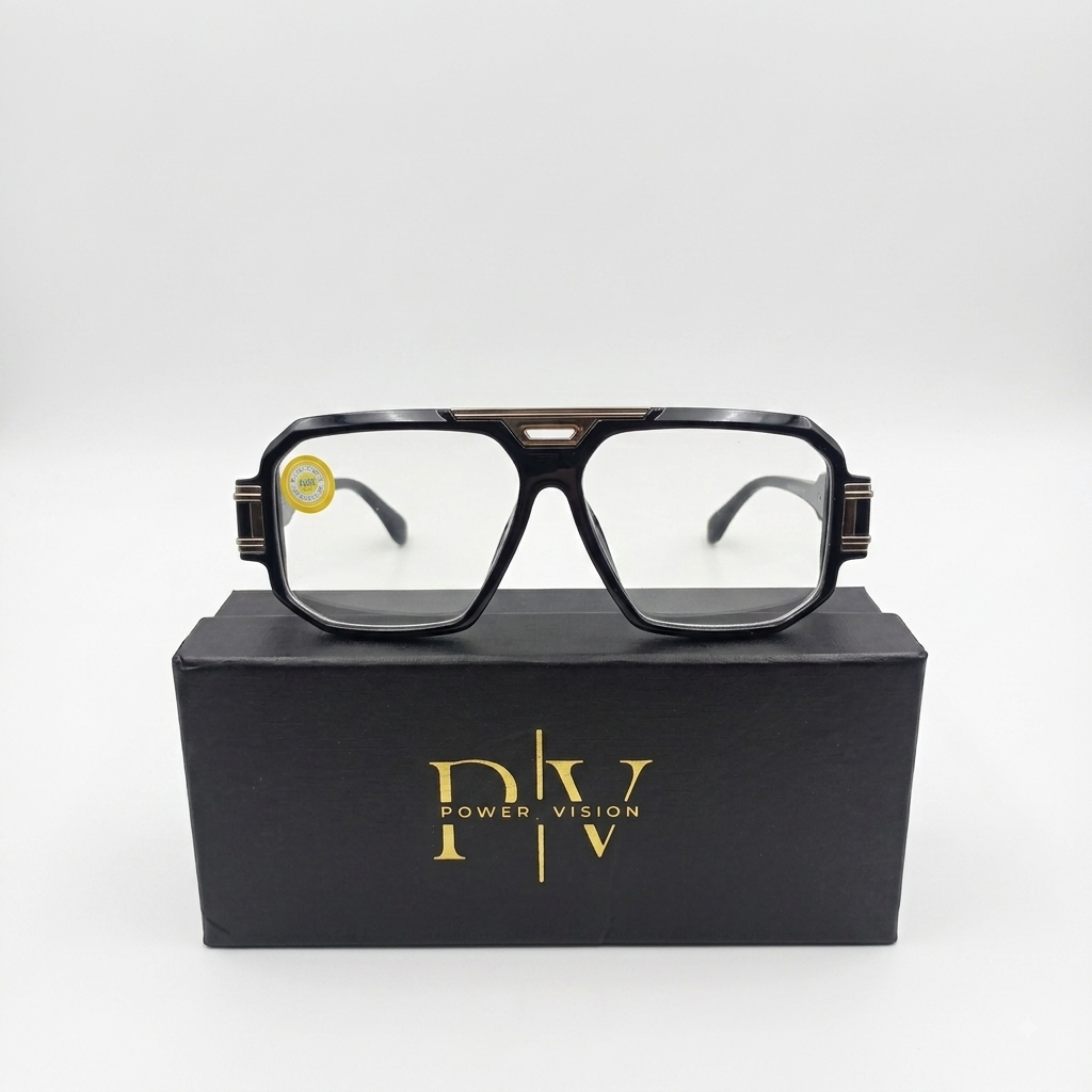 M8609 - EYEWEAR - MEN - DESIGNER - BLACK SILVER - GEOMETRIC SQUARE - OVERSIZE