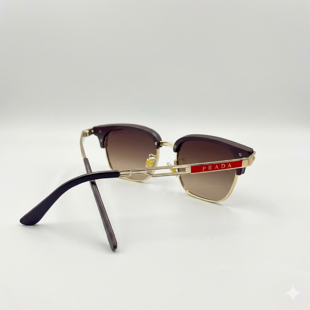 PR 2522 - SUNGLASS - DESIGNER - CLUB MASTER - MATTE BROWN - GOLDEN - UV - PREMIUM