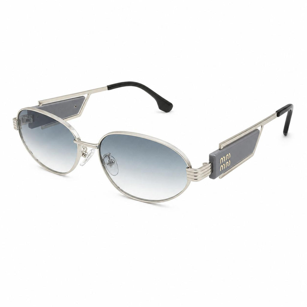MIU MIU 2728 - DESIGNER - OVAL - SILVER - GREY TEMPLES - WATER BLUE LENSES - PREMIUM - WOMEN