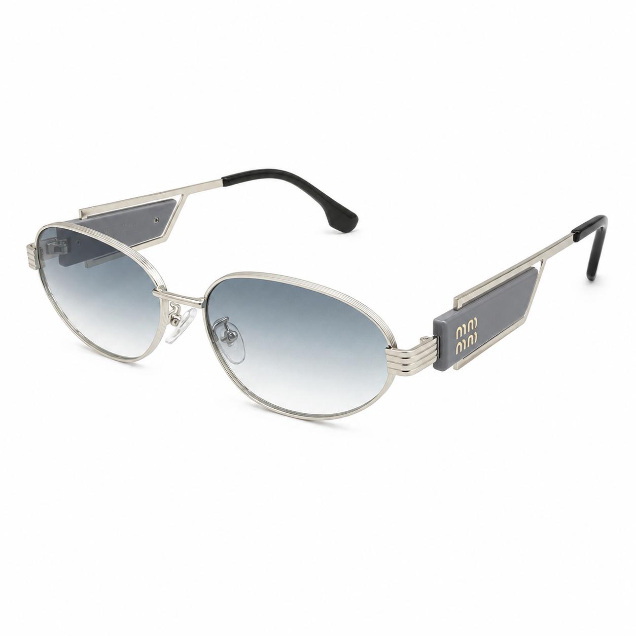 MIU MIU 2728 - DESIGNER - OVAL - SILVER - GREY TEMPLES - WATER BLUE LENSES - PREMIUM - WOMEN