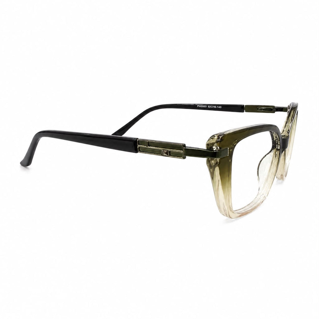 EYEGLASS 2003 - LADIES - CATEYE - OLIVE GREEN - TRANSPARENT - SPRING HINGES - DESIGNER