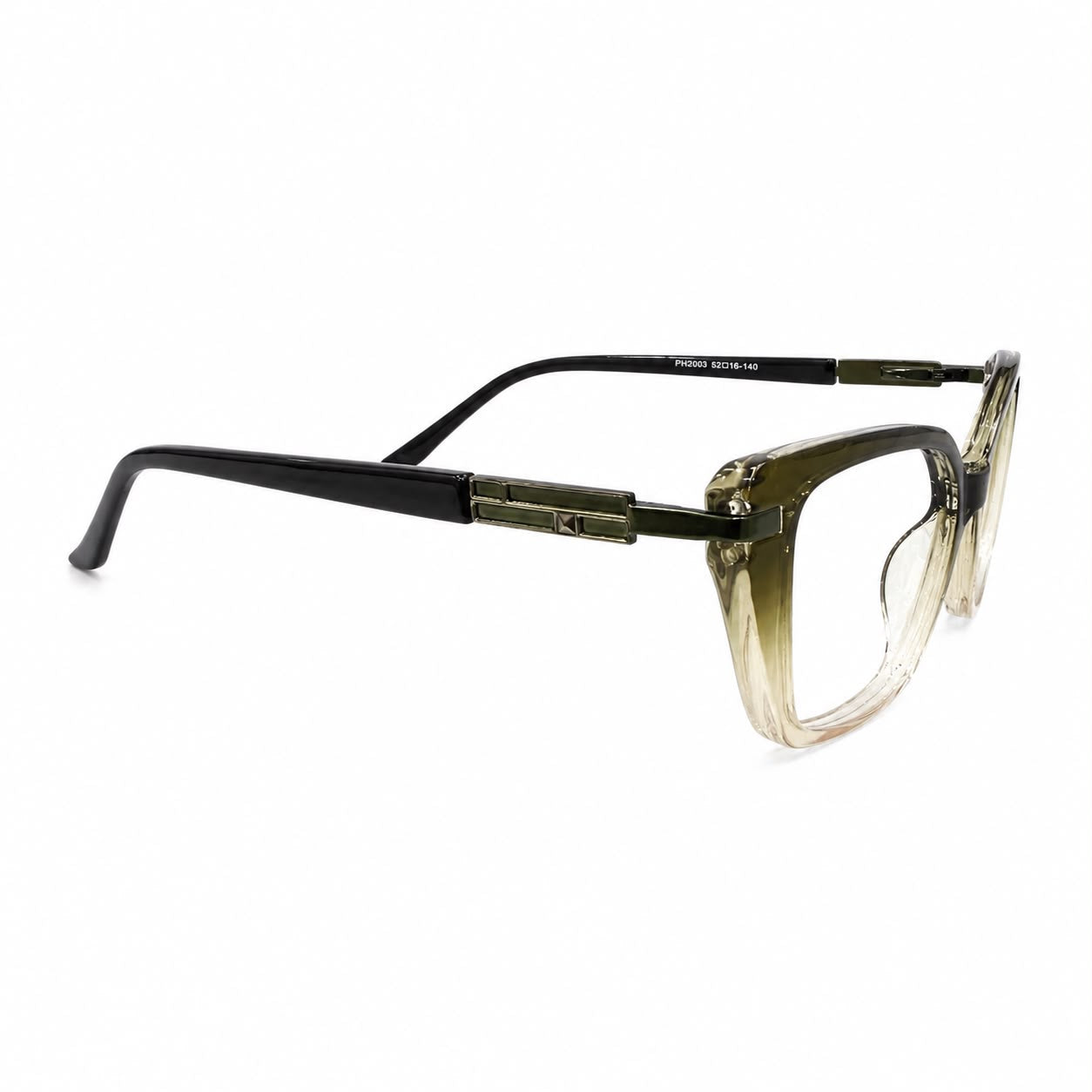 EYEGLASS 2003 - LADIES - CATEYE - OLIVE GREEN - TRANSPARENT - SPRING HINGES - DESIGNER