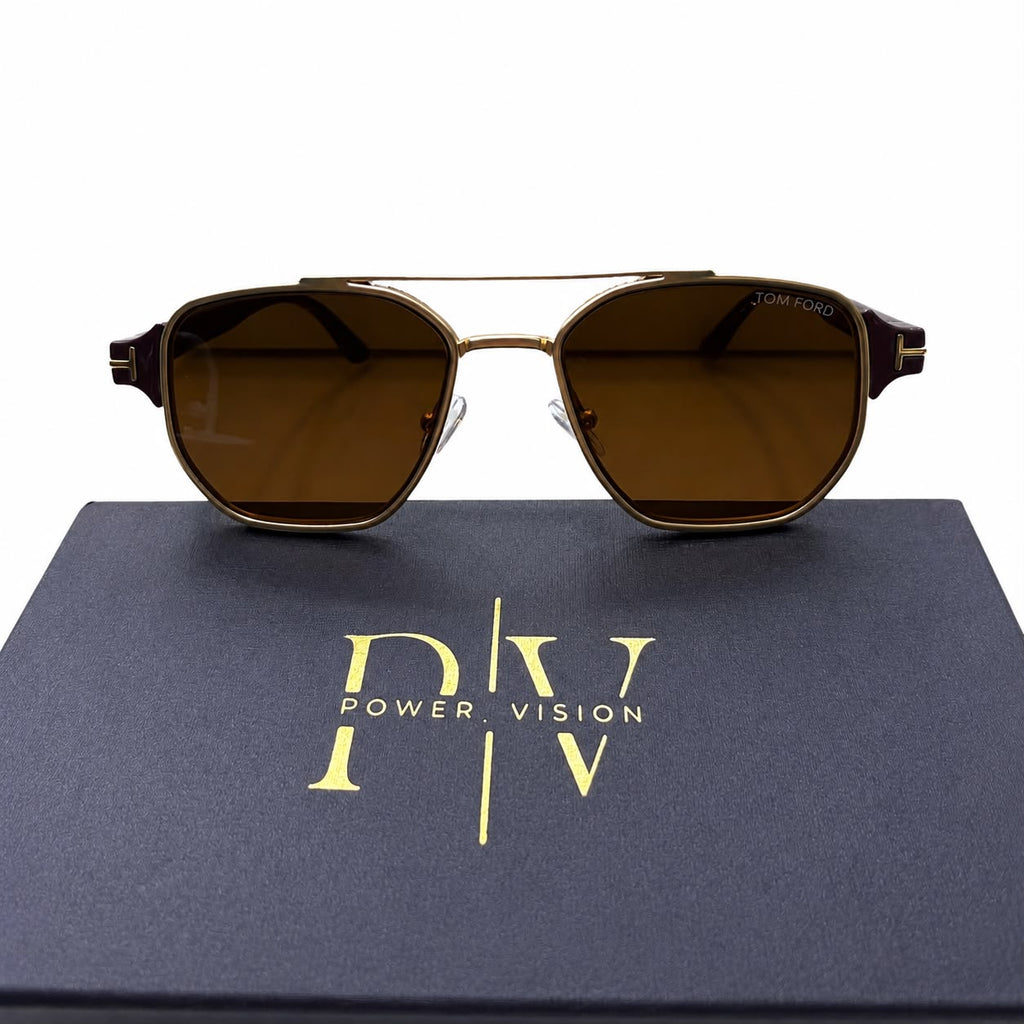 TF 9815 - PREMIUM - DOUBLE BRIDGE - MATTE GOLD - GLOSSY BROWN SIDES - BROWN LENSES - QUALITY