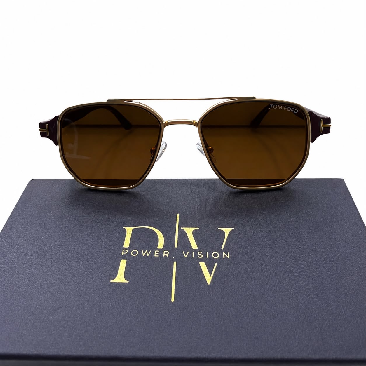 TF 9815 - PREMIUM - DOUBLE BRIDGE - MATTE GOLD - GLOSSY BROWN SIDES - BROWN LENSES - QUALITY