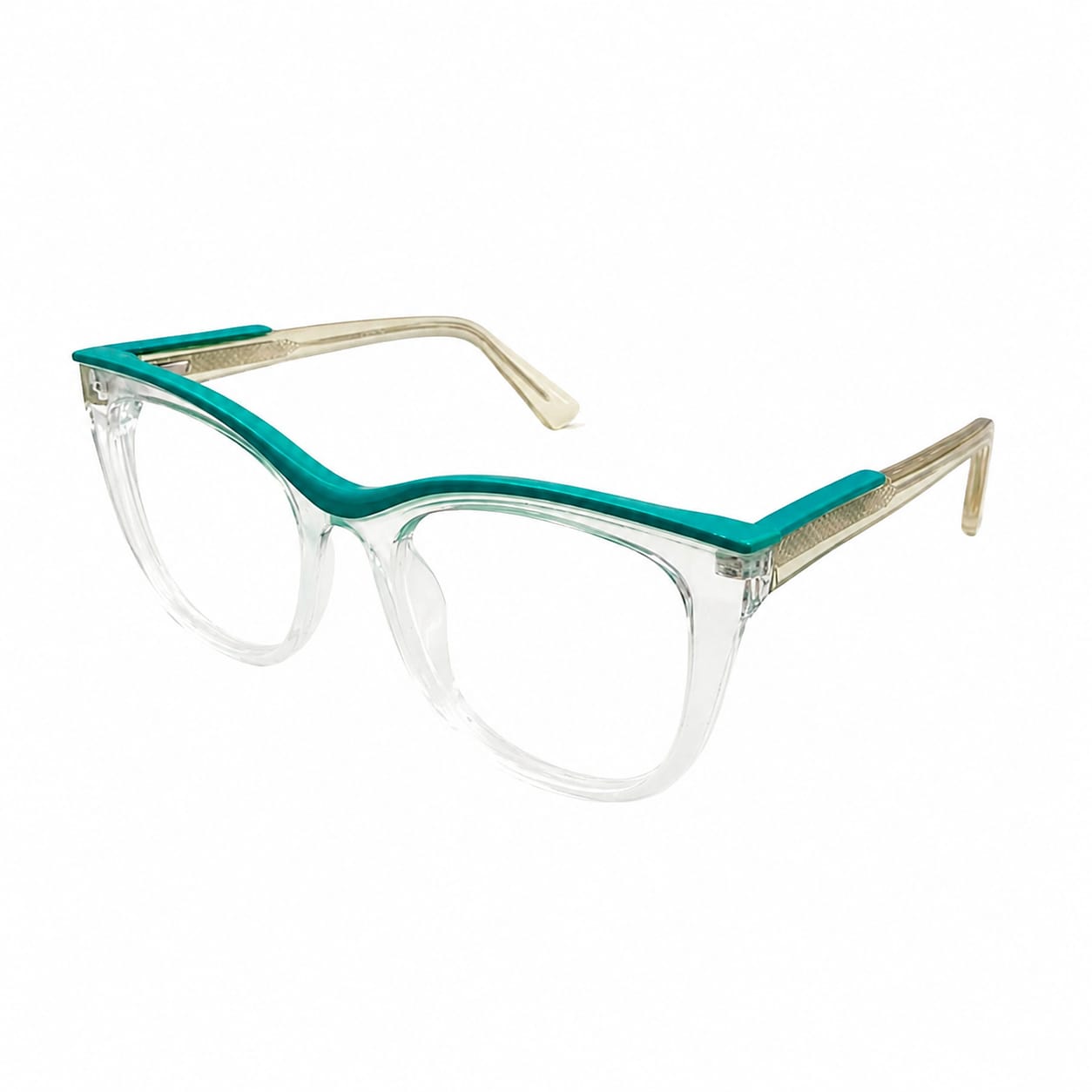 LUXURIOUS 82089 - OVERSIZE - CATEYE SQUARE - TRANSPARENT + SEA GREEN - METAL CORE INSERTED - WOMEN