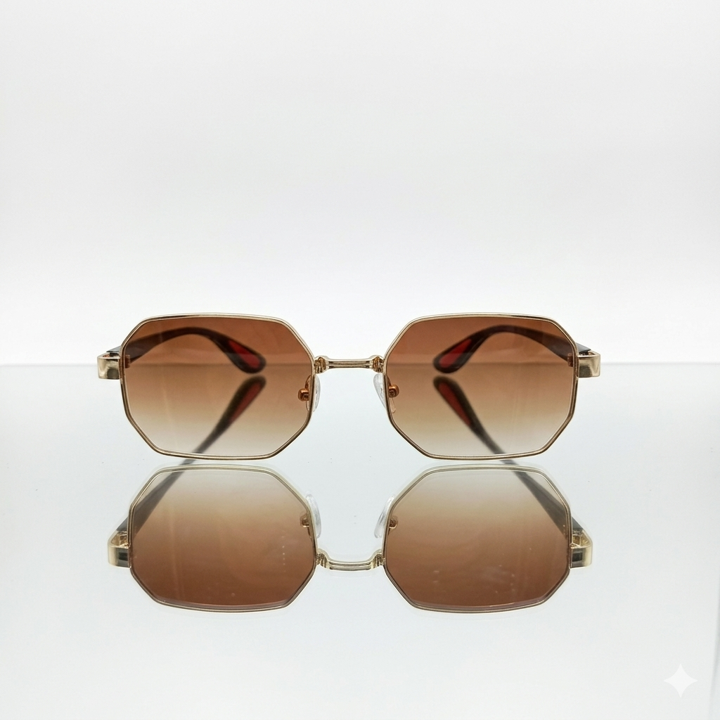 SUNGLASS - METAL - HEXAGON - GOLDEN BLACK - COMFORT - UNISEX