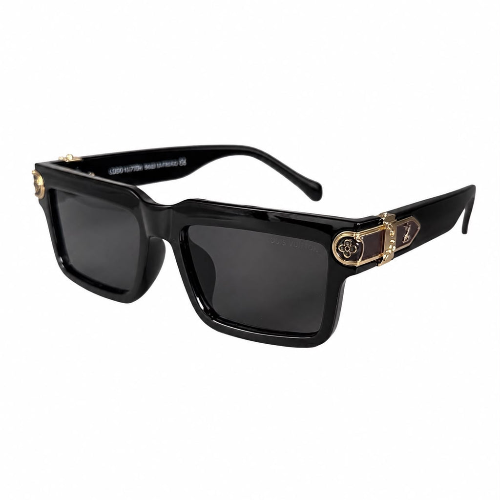 LV 1403 - BOLD - RECTANGULAR - BLACK - BRANDED GOLD TEMPLES - PREMIUM