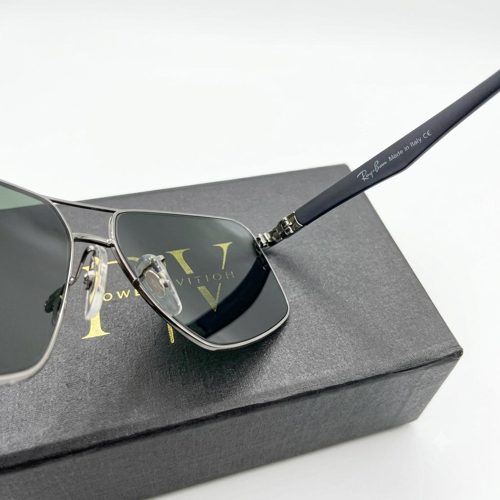 RB 5713 - SUNGLASS - METAL - DOUBLE BRIDGE - FIBRE SPRING SIDES - GUN METALLIC - BLACK - PREMIUM QUALITY