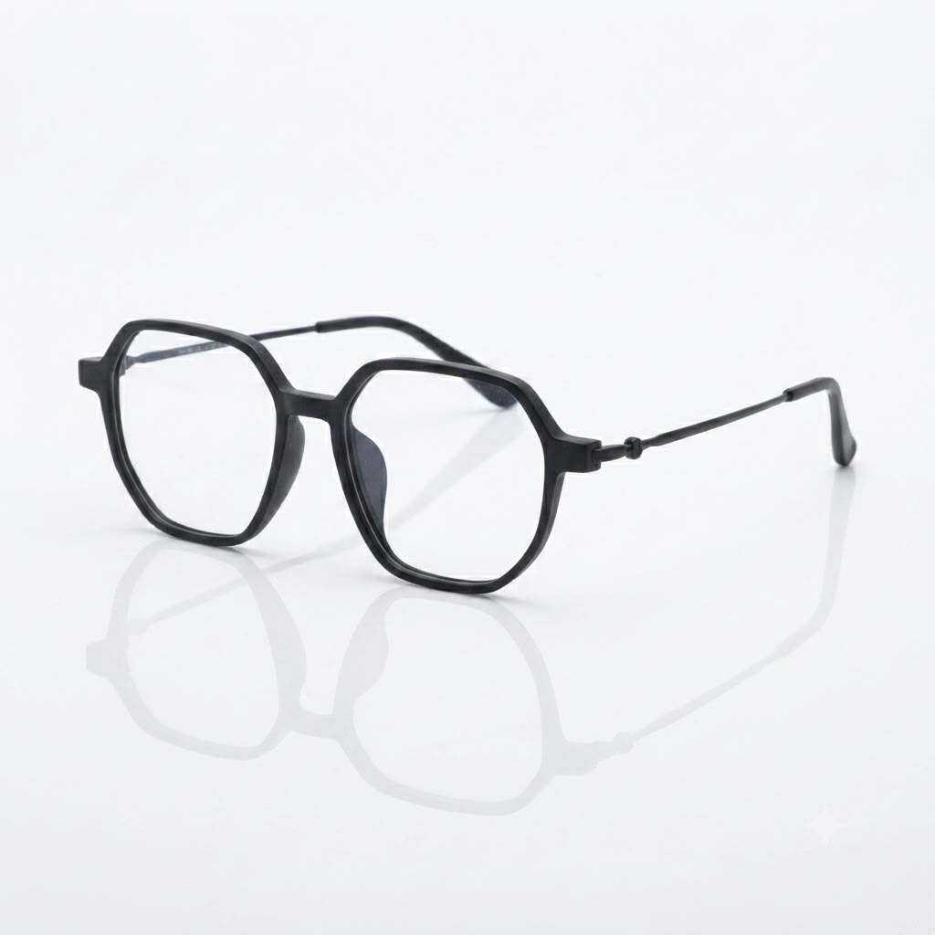 EYEGLASS - WOMEN - HEXAGON - SLIM SIDE - BLACK - DAILWEAR