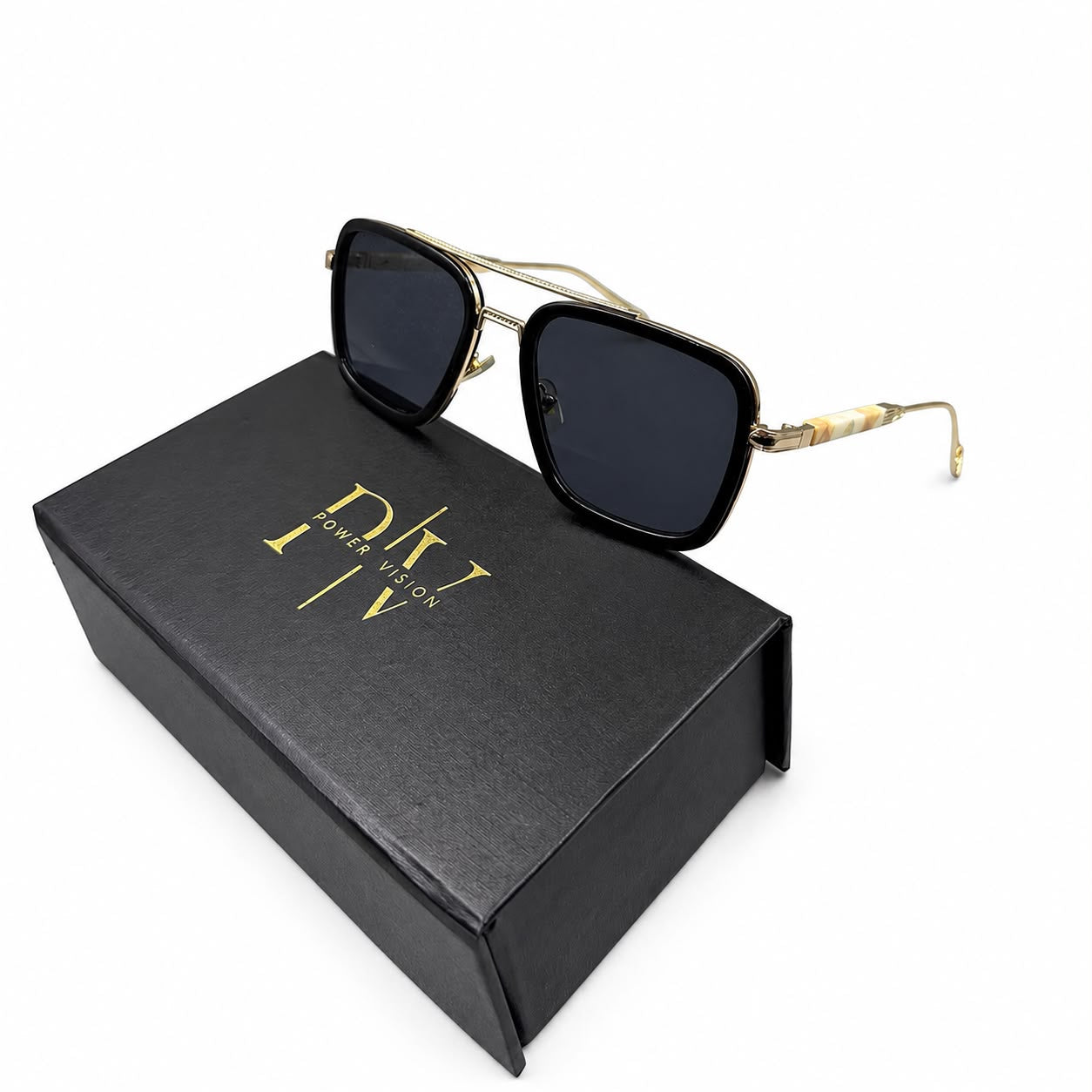MAYBACH 2233 - SUNGLASS - DOUBLE BRIDGE - BLACK - GOLDEN - IVORY BRAND SIDES - PREMIUM
