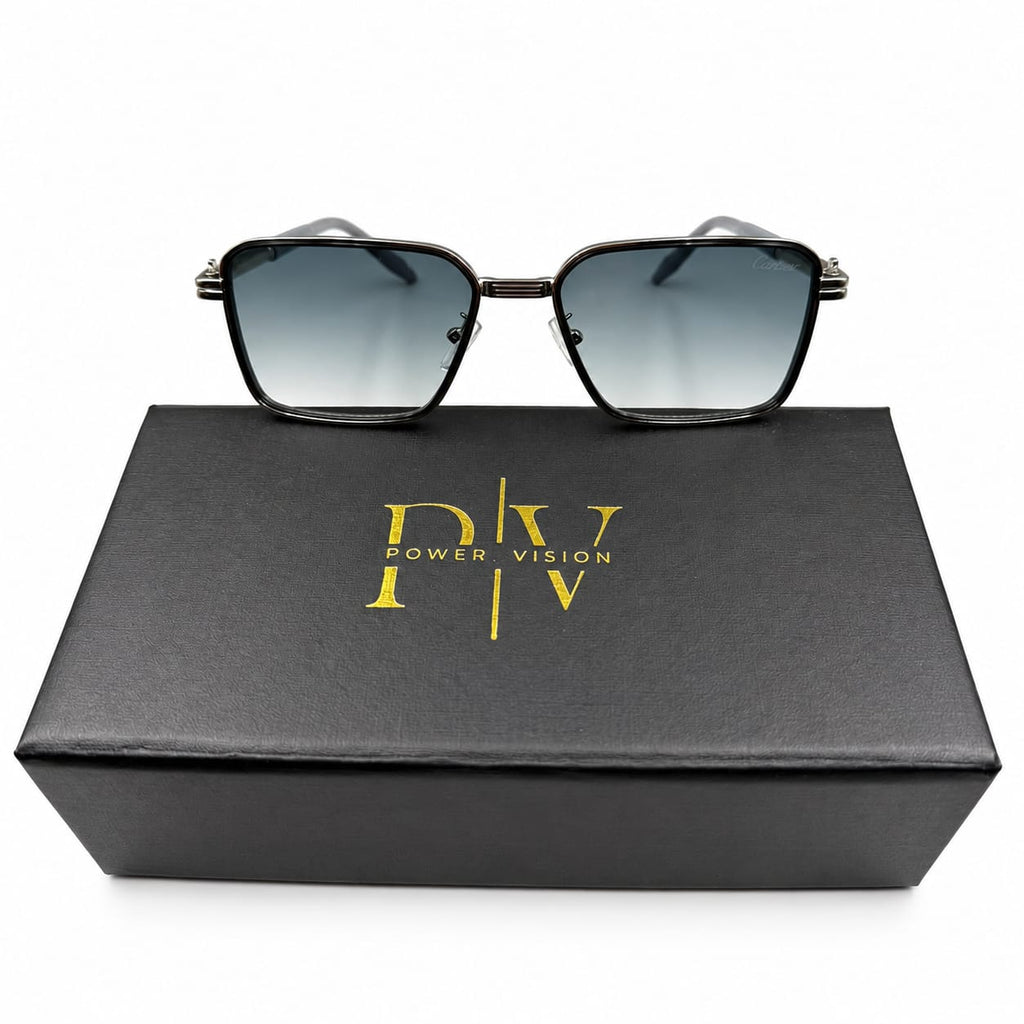 CR 2771 - SUNGLASS - SQUARE - SILVER - GREY - BLACK OUTLINE - ICE BLUE - PREMIUM  - UNISEX
