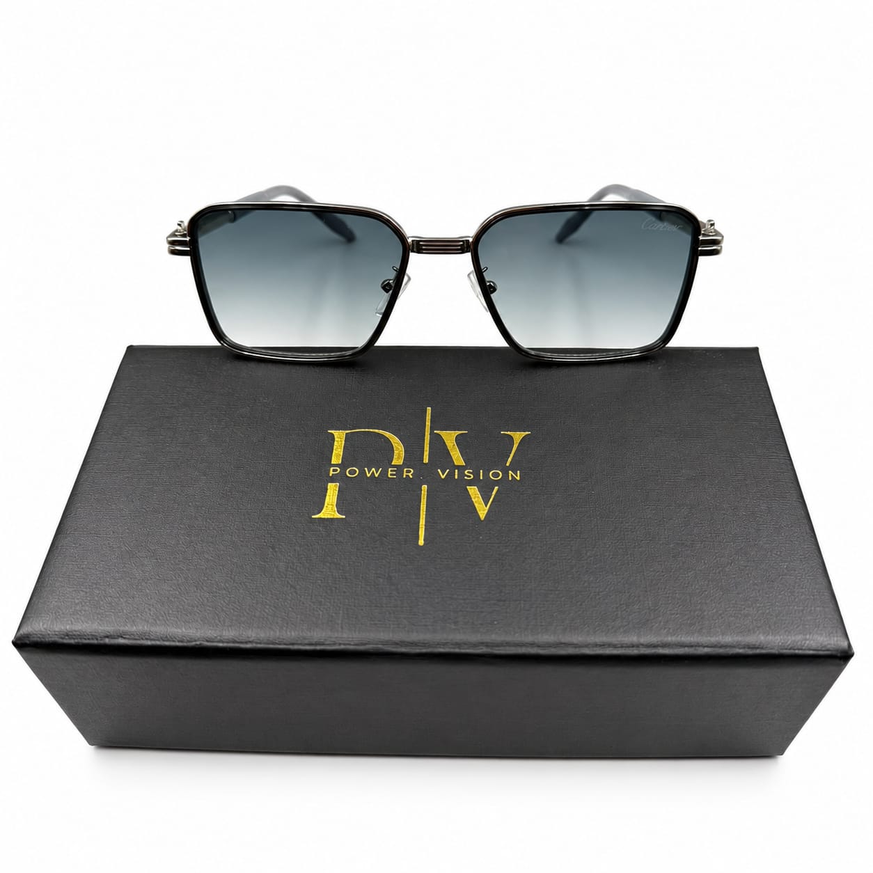 CR 2771 - SUNGLASS - SQUARE - SILVER - GREY - BLACK OUTLINE - ICE BLUE - PREMIUM  - UNISEX