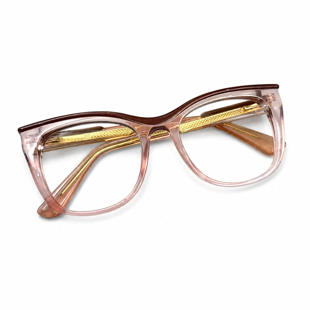 LUXURIOUS 82089 - OVERSIZE - CATEYE SQUARE - PINK TRANSPARENT + MAROON - SPRING HINGES - QUALITY