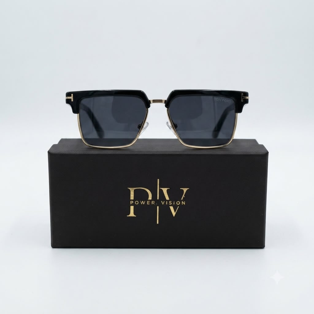 TF 9820 - SUNGLASS - CLUB MASTER SQUARE - BLACK GOLDEN - DESIGNER - PREMIUM QUALITY