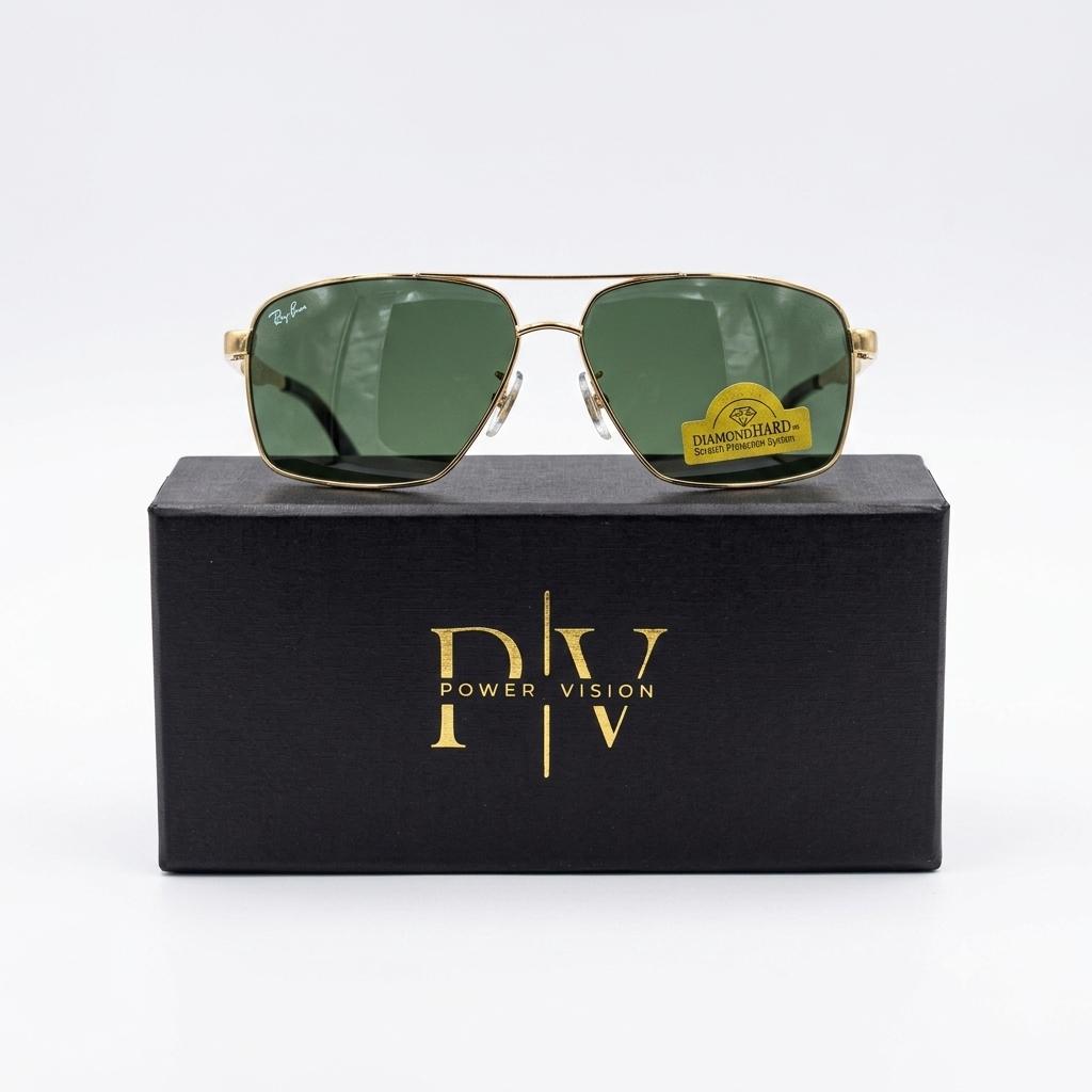 RB 5713 - SUNGLASS - METAL - DOUBLE BRIDGE FIBRE SPRING SIDE - GOLDEN - BLACK - DIAMOND HARD - PREMIUM