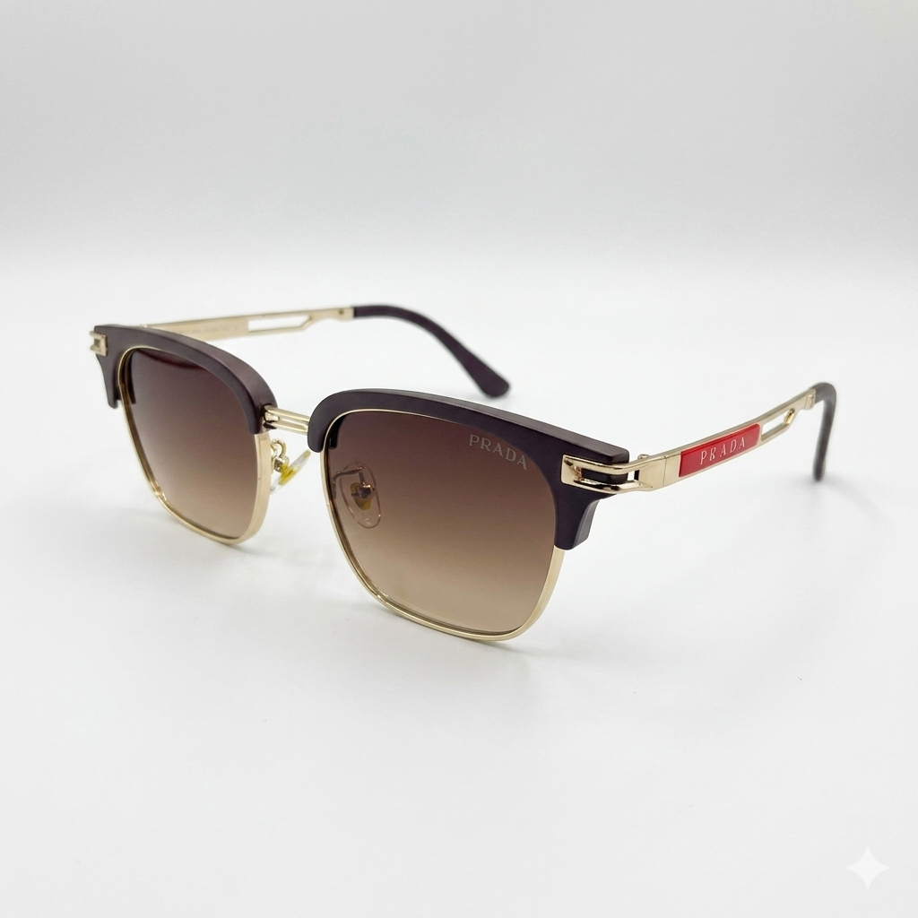 PR 2522 - SUNGLASS - DESIGNER - CLUB MASTER - MATTE BROWN - GOLDEN - UV - PREMIUM