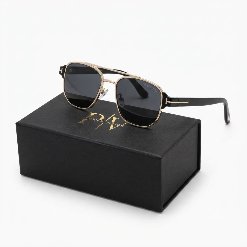 TF 9815 - DOUBLE BEAM - GOLDEN BLACK - BRAND TEMPLES - GEOMETRIC SQUARE - PREMIUM QUALITY