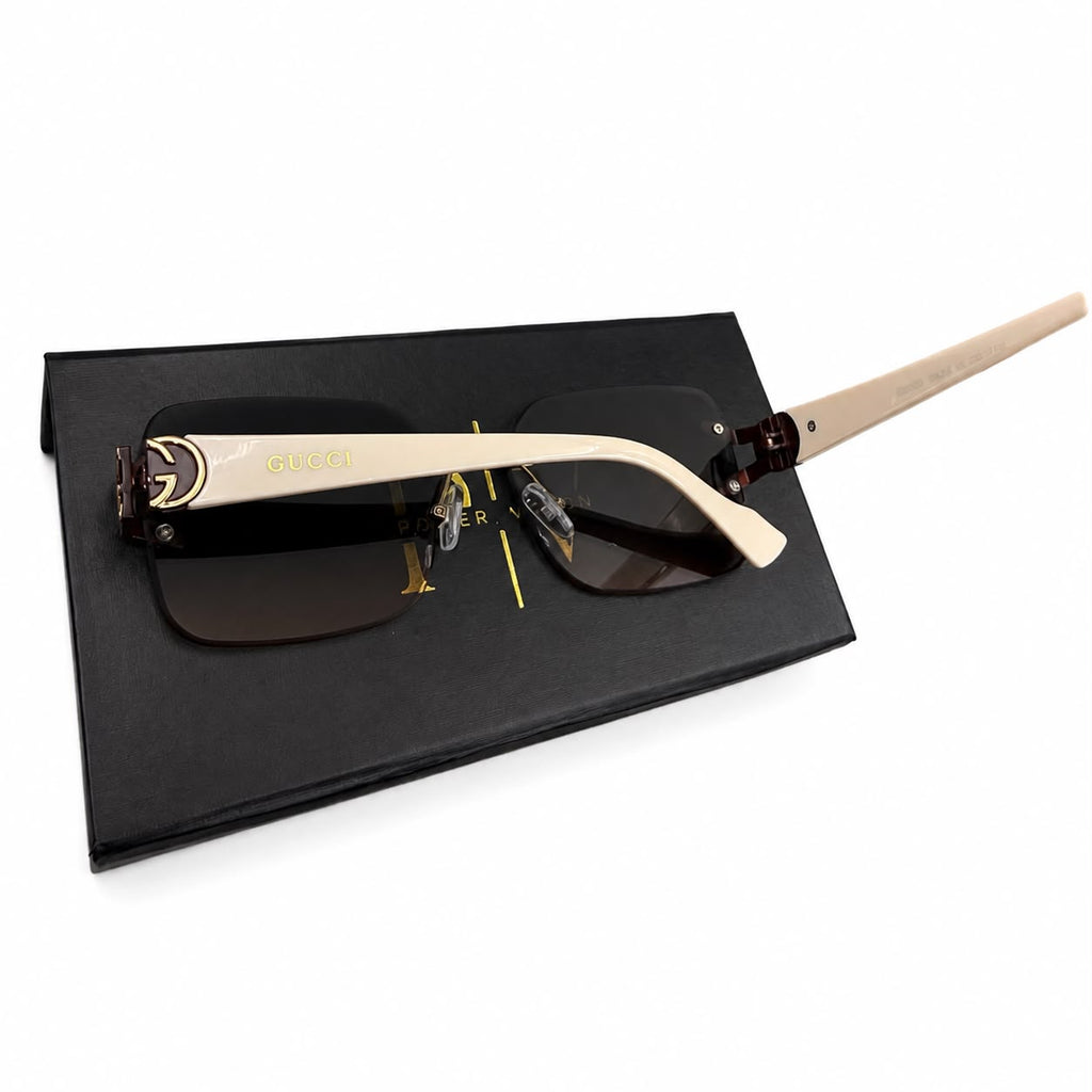GC 9166 - LUXURY - RIMLESS - SOFT SQUARE - BEIGE - SEA GREEN WARM LENSES - BRANDING TEMPLES - PREMIUM
