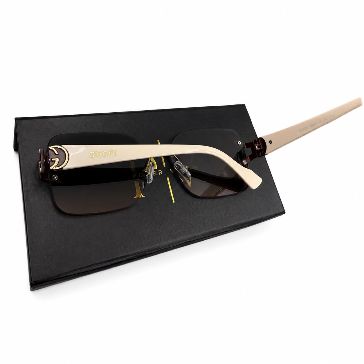 GC 9166 - LUXURY - RIMLESS - SOFT SQUARE - BEIGE - SEA GREEN WARM LENSES - BRANDING TEMPLES - PREMIUM