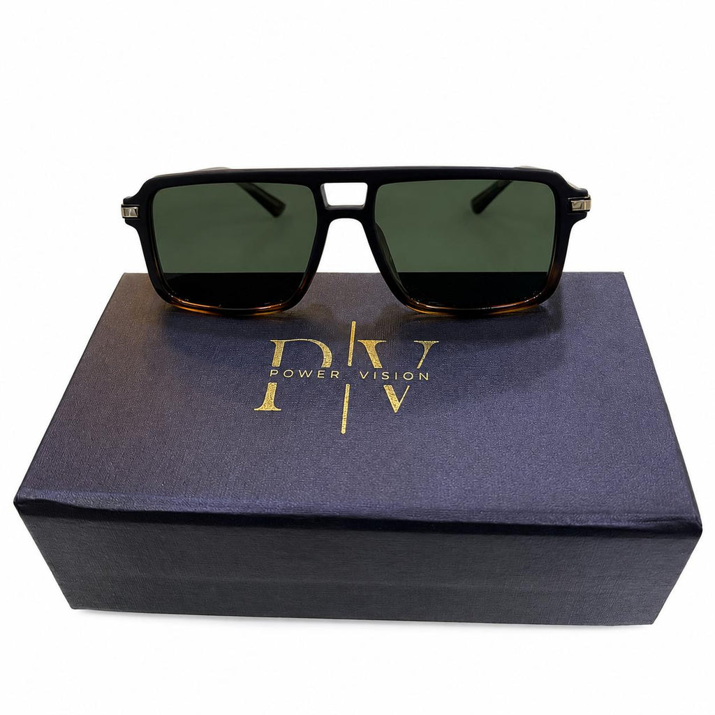 PR 98203 - SUNGLASS - MATTE BLACK TORTOISE - DOUBLE BRIDGE - NAVIGATOR SQUARE - FLEXIBLE SIDES - PREMIUM