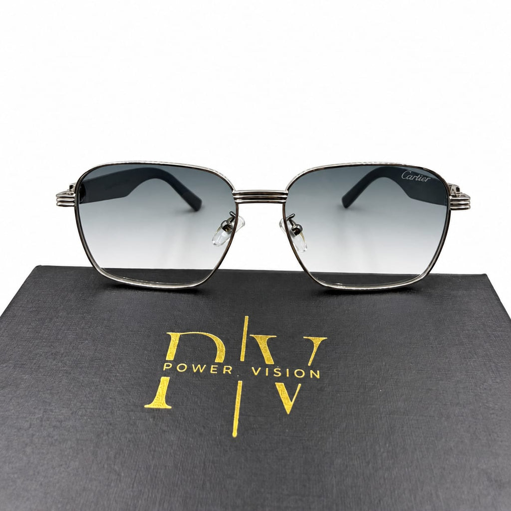 CR 2734 - SUNGLASS - SOFT SQUARE - SILVER - GREY SIDES - ICE BLUE - PREMIUM - UNISEX