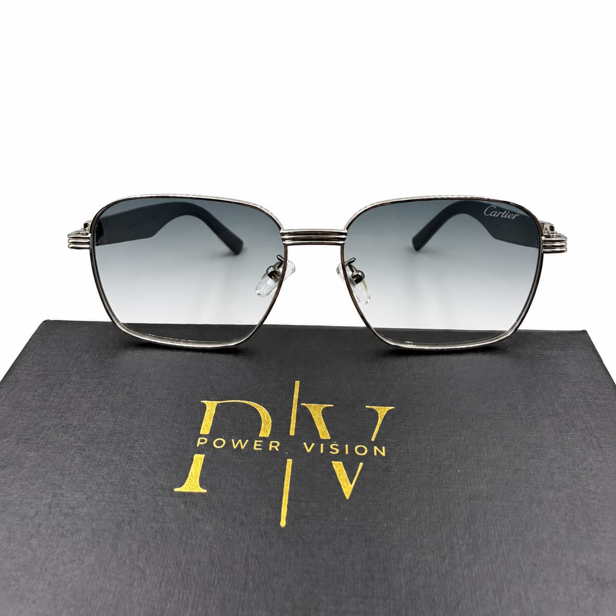 CR 2734 - SUNGLASS - SOFT SQUARE - SILVER - GREY SIDES - ICE BLUE - PREMIUM - UNISEX