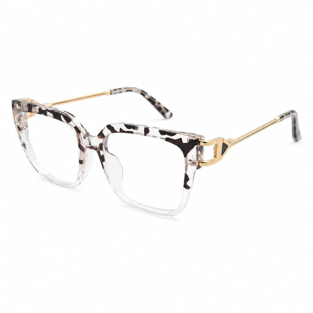 GORGEOUS 82113 - OVERSIZE SQUARE - MARBLE - TRANSPARENT - METAL FANCY SPRING TEMPLES - PREMIUM